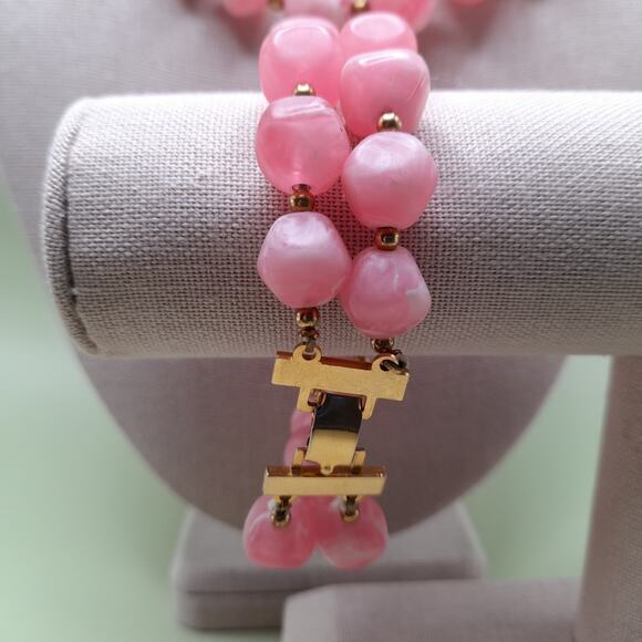 Vintage Pink Marbled Lucite Necklace Bracelet Set, 1950s, 16 Inch - Picture 3 of 12